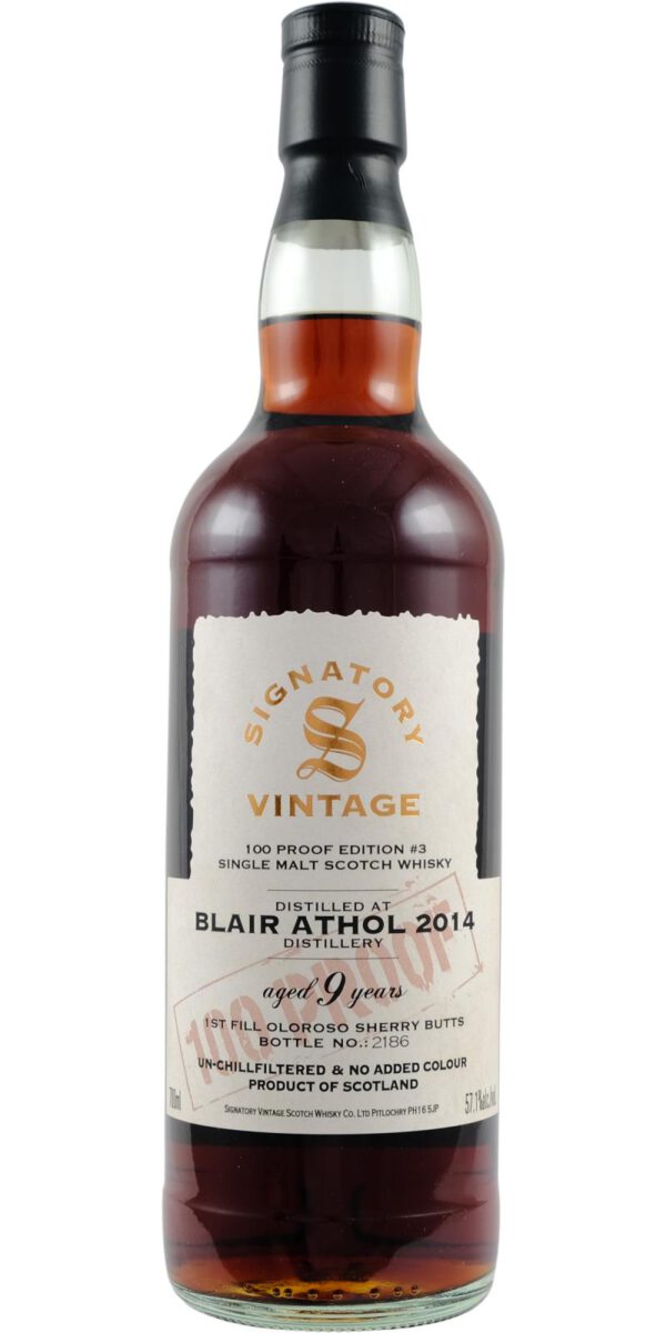 Blair Athol 2014, 1st fill oloroso sherry, 9 y.o., 57,1 %, "100 proof edition" only 1 bottle available